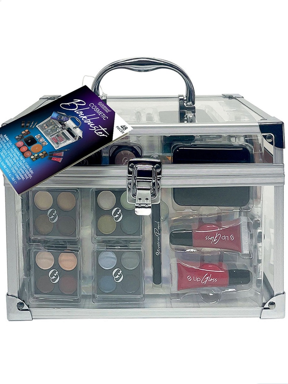 NWT Giordano Colors 48- Pc Blockbuster Makeup Kit - Clear Cosmetic Case
